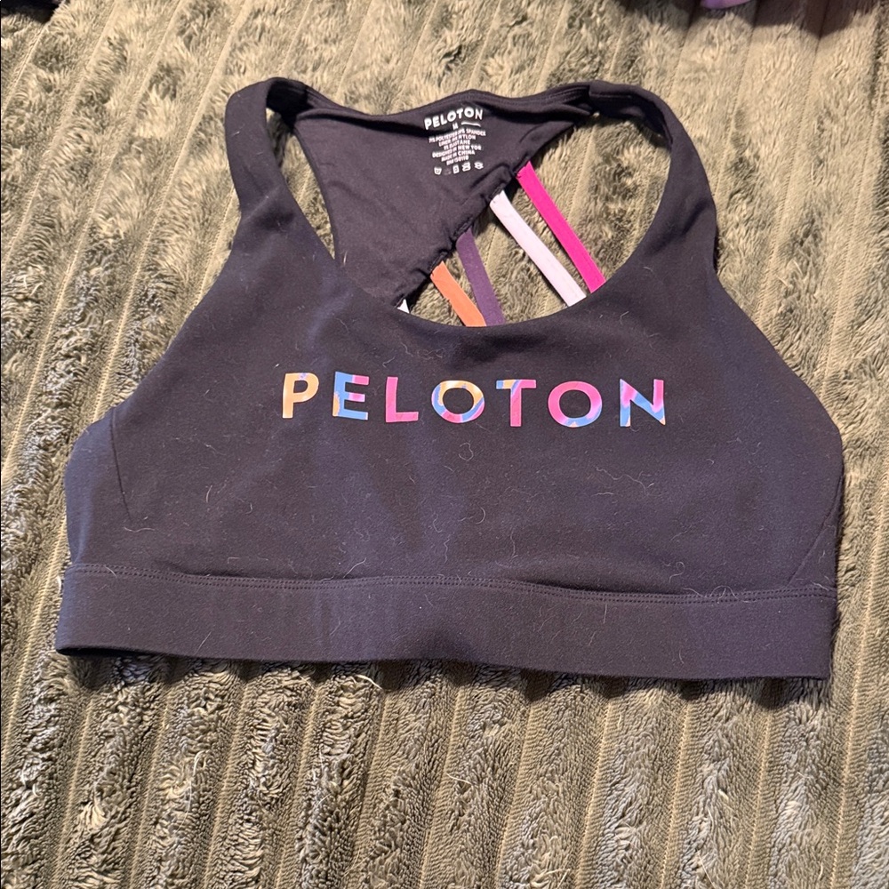 Peloton Black Racerback Sports Bra with Multicolor Logo